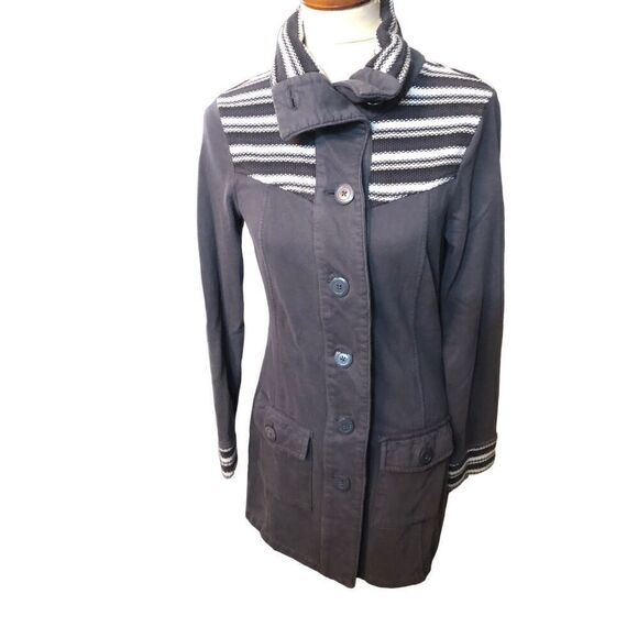 Prana Coat Knit Woven Button Up Pockets Long Jacket Gray XS - Picture 2 of 14